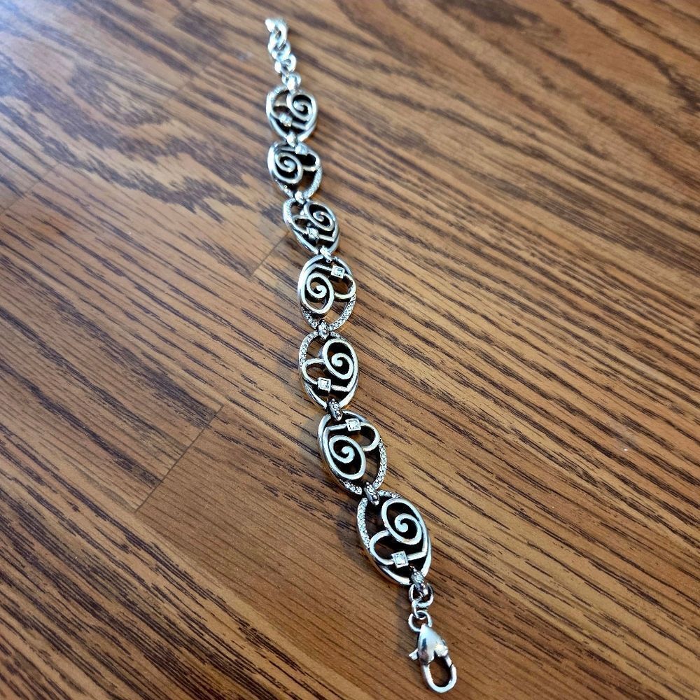 BRIGHTON Vintage Swirl Heart And Crystal Link Bracelet SWEET AND SPARKLY! - Picture 4 of 11